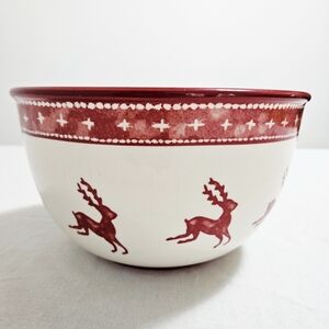 Vtg Dansk Nordic Knit Red Large Serving Bowl Holiday Reindeer Christmas Cream 9"